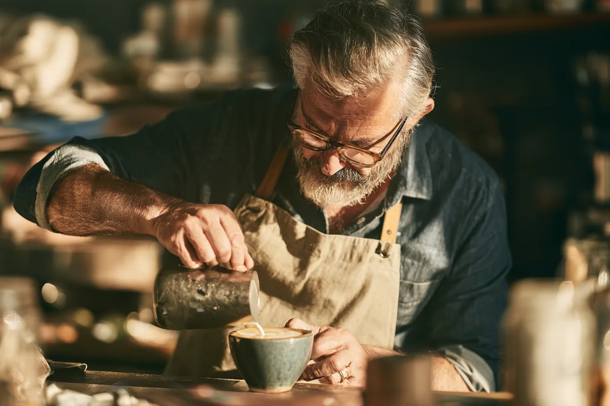 Barista pouring latte art at a modern espresso bar, illustrating everyday costs and Willow Lake Loan rate estimates