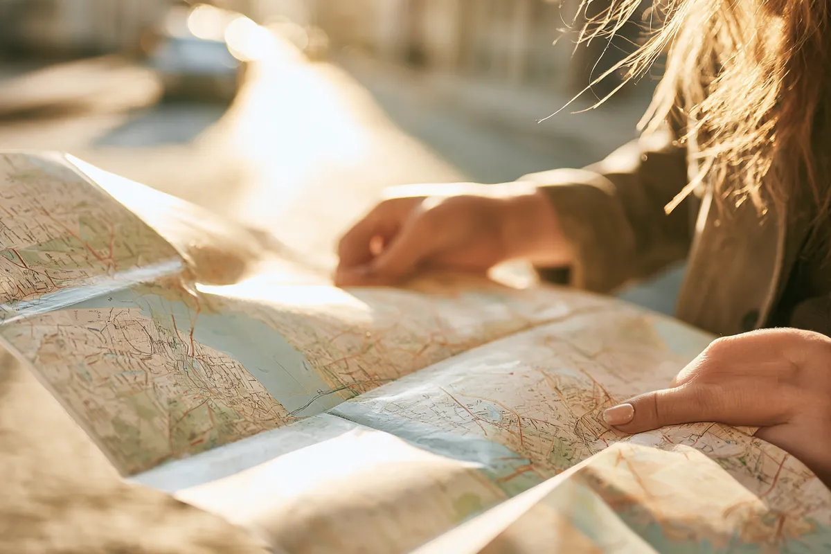 Hands unfolding a city map, illustrating the Willow Lake Loan sitemap